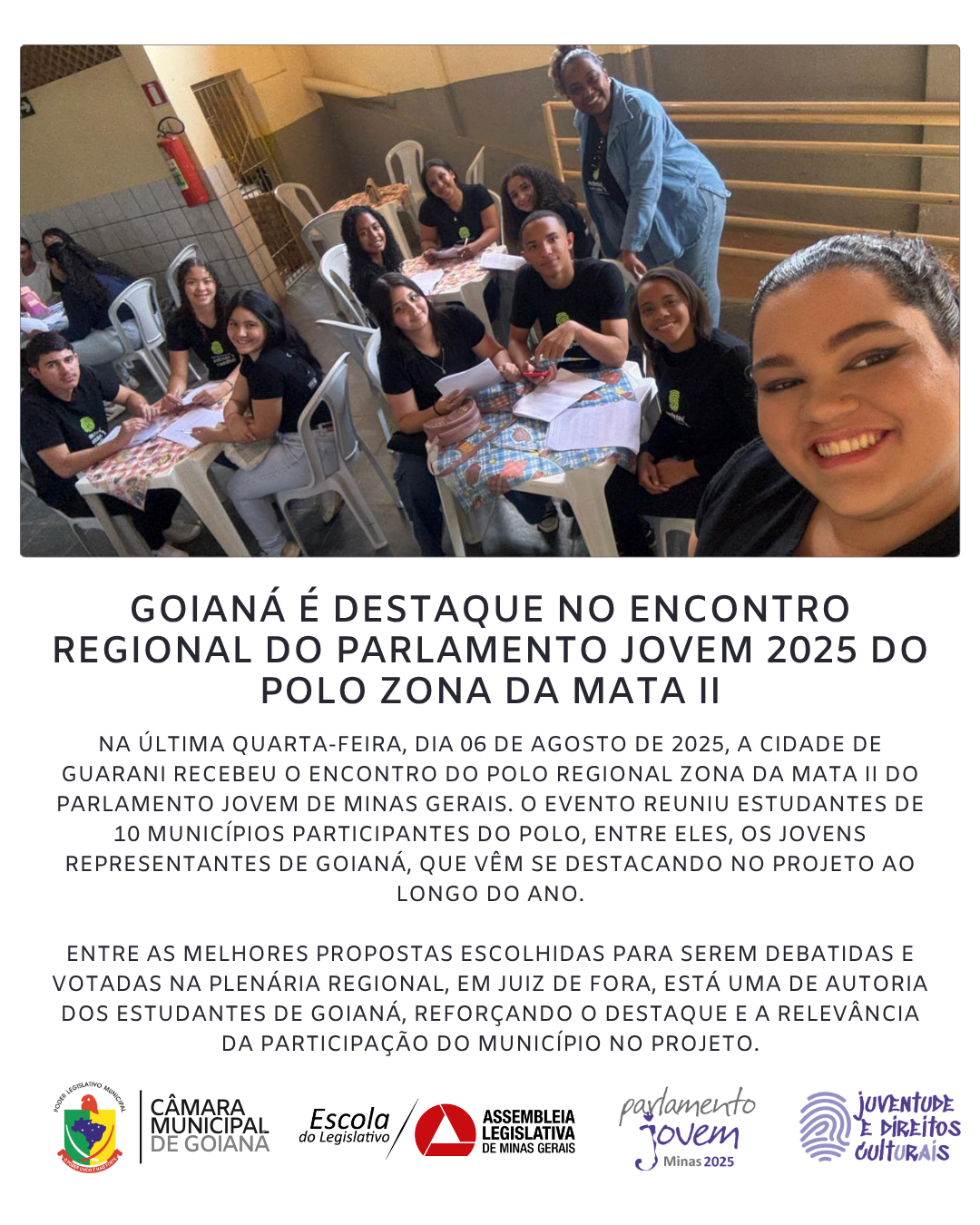 GOIANÁ É DESTAQUE NO ENCONTRO REGIONAL DO PARLAMENTO JOVEM 2025 DO POLO ZONA DA MATA II