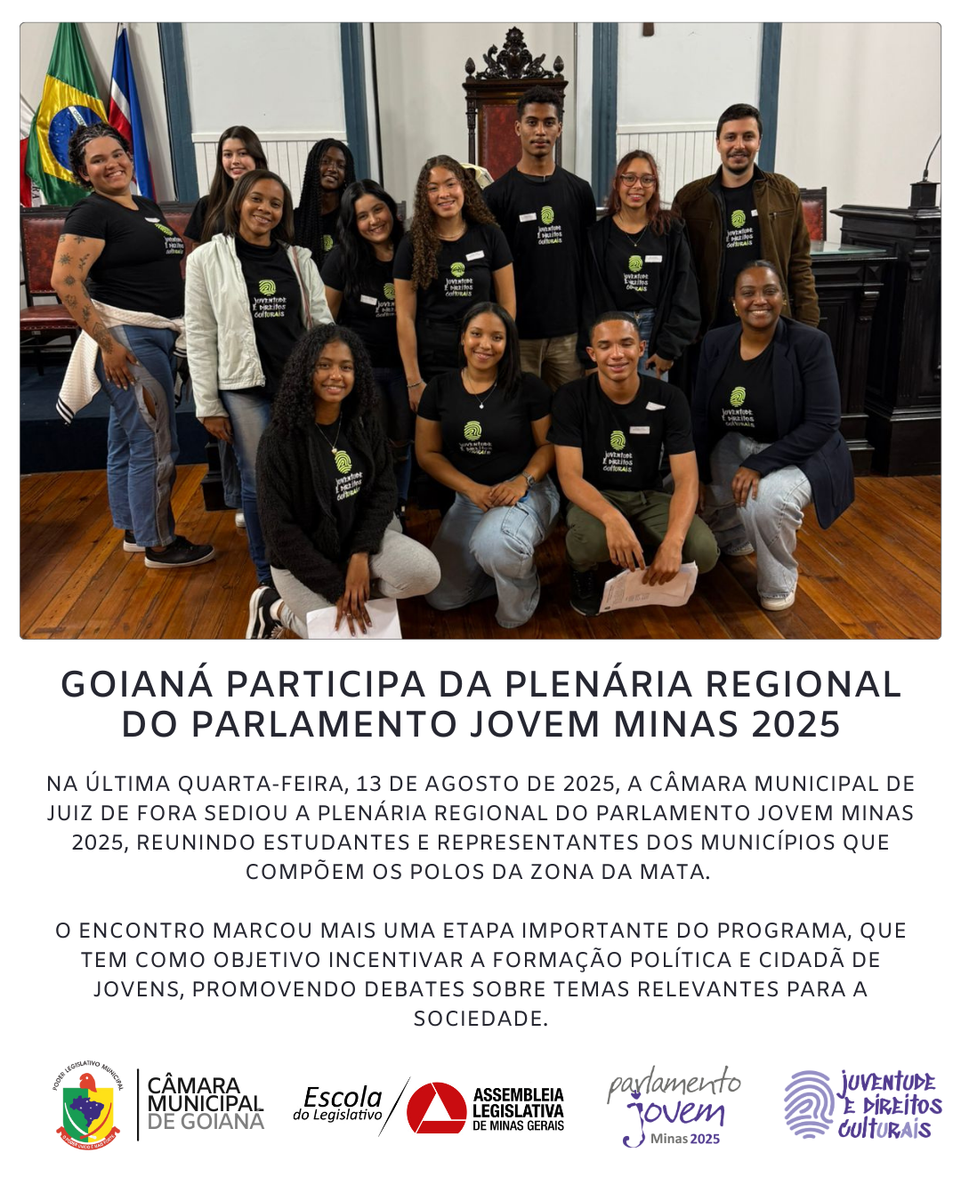 GOIANÁ PARTICIPA DA PLENÁRIA REGIONAL DO PARLAMENTO JOVEM MINAS 2025