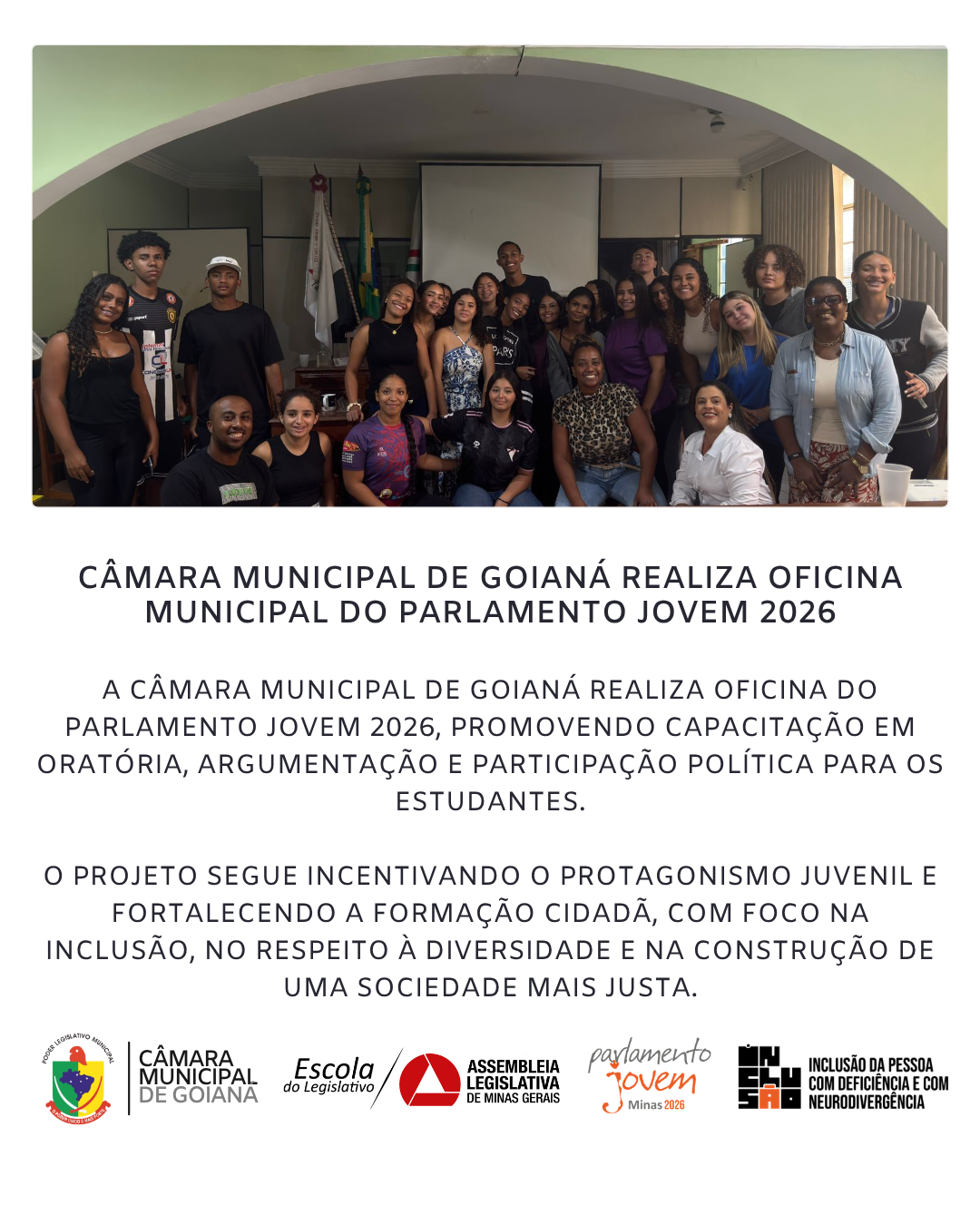 CÂMARA MUNICIPAL DE GOIANÁ REALIZA OFICINA MUNICIPAL DO PARLAMENTO JOVEM 2026