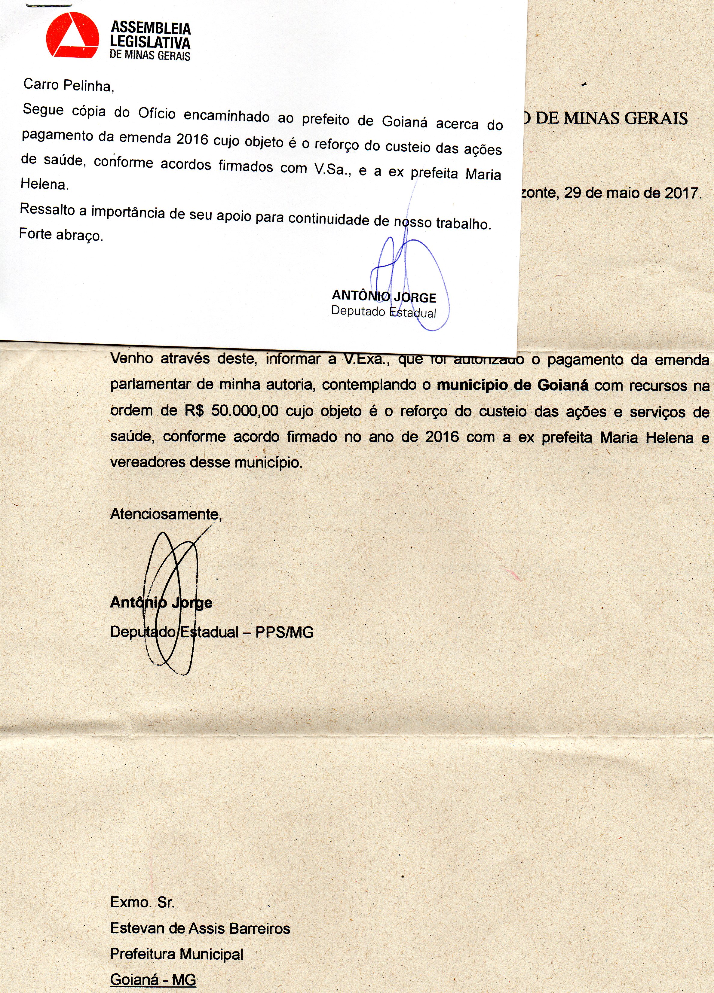 Deputado Antônio Jorge destina R$50 mil reais a Goianá com apoio de vereador 