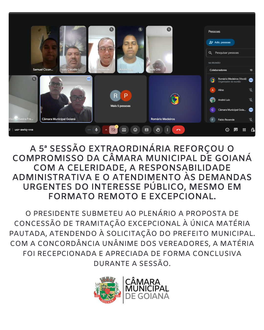 5ª SESSÃO EXTRAORDINÁRIA DE 2025 DA CÂMARA MUNICIPAL DE GOIANÁ